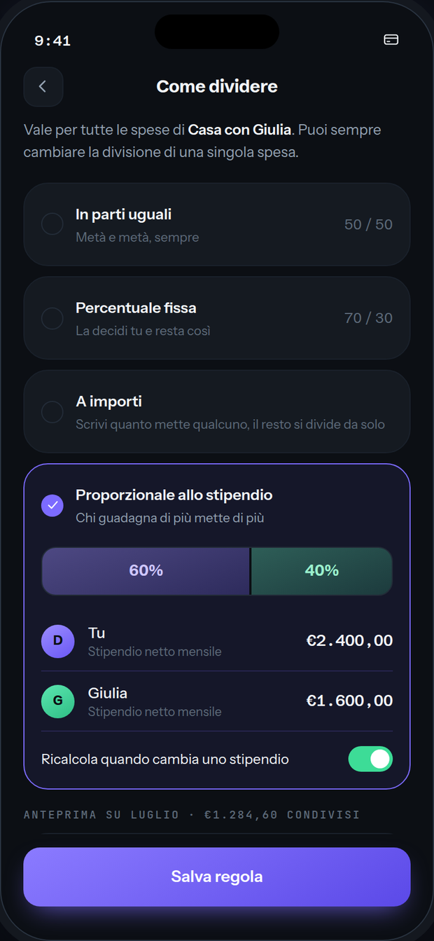 Le regole di ripartizione: in parti uguali, percentuale fissa, proporzionale allo stipendio, a importi